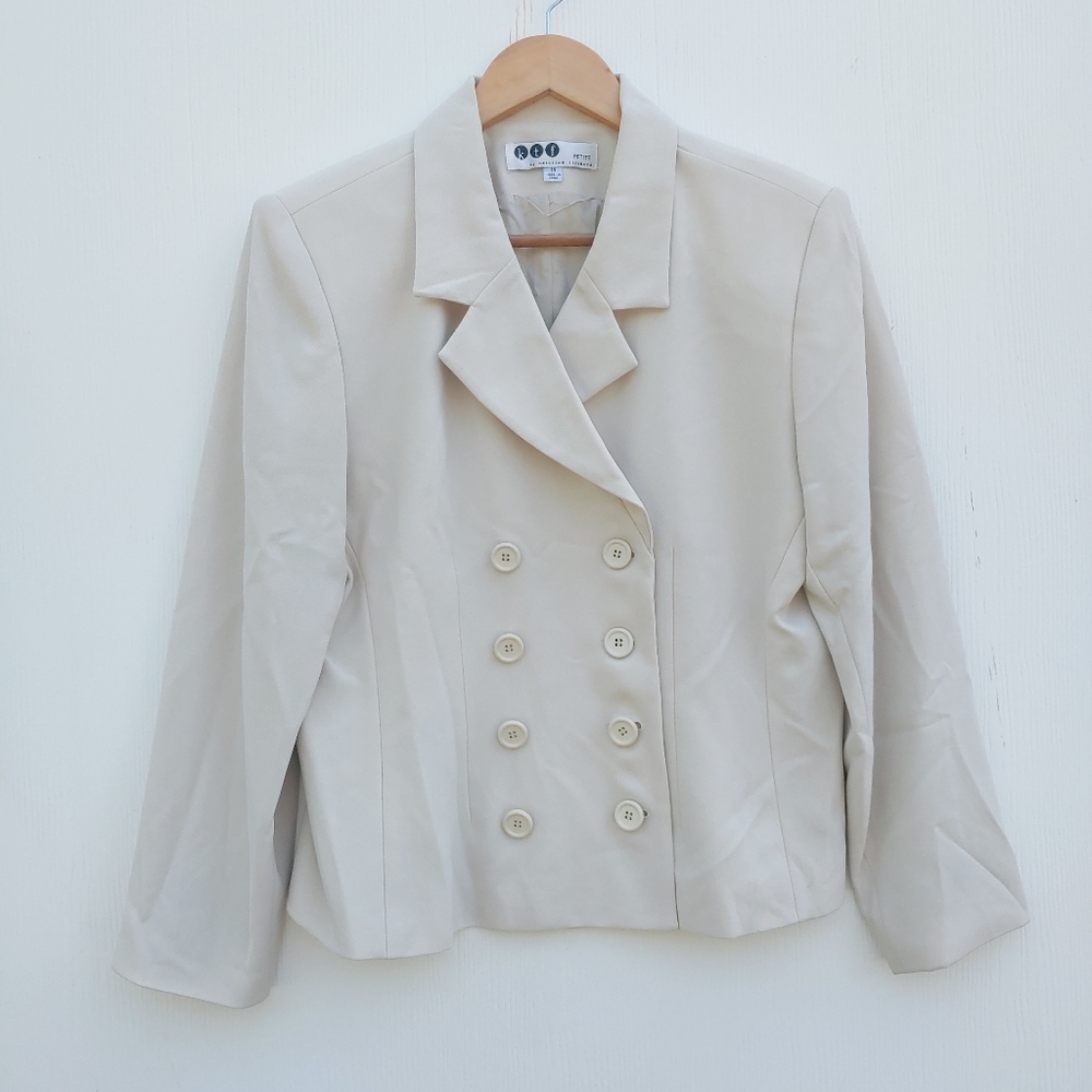 KTF by Kristinn Steinare Vintage Cream 2 Piece Jacket Suit Skirt Sz 14 - Picture 2 of 8